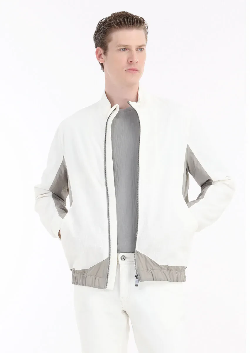 Beyaz Regular Fit Dik Yaka Casual Dokuma Mont - 3