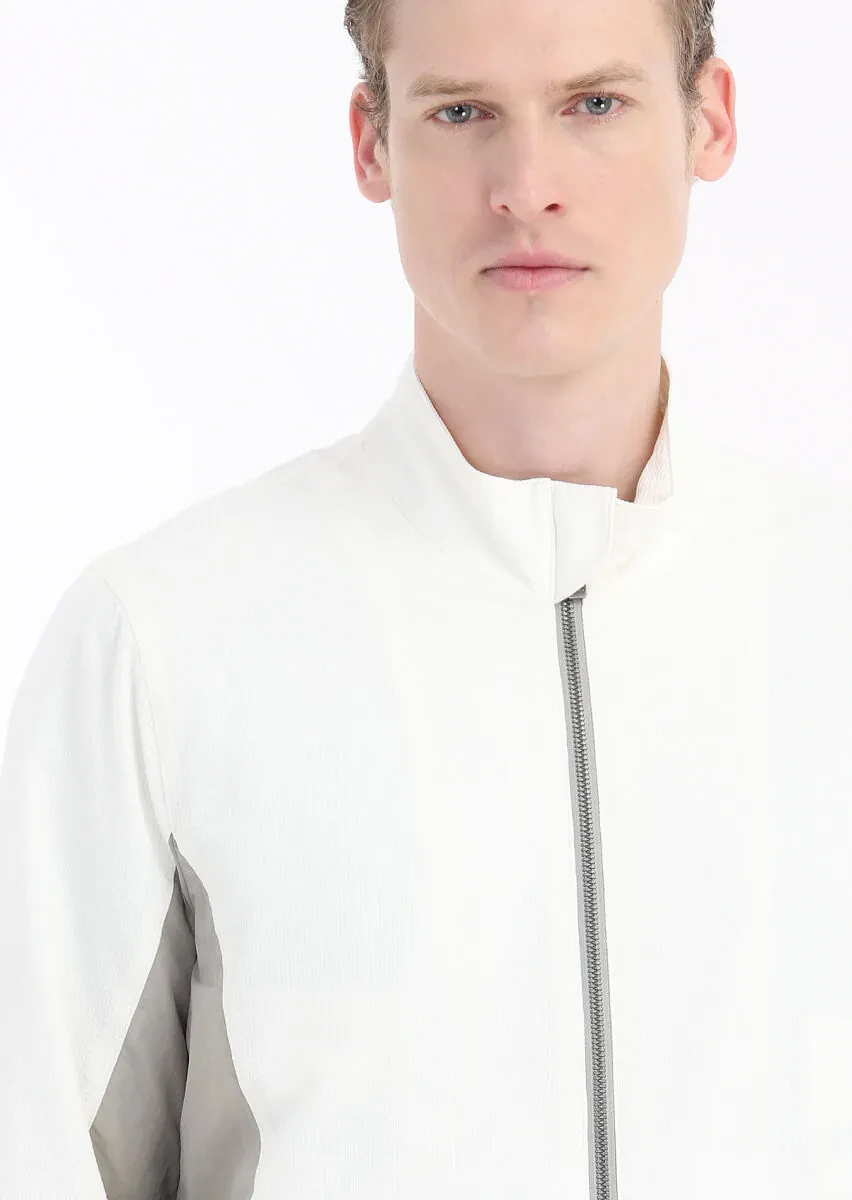 Beyaz Regular Fit Dik Yaka Casual Dokuma Mont - 5