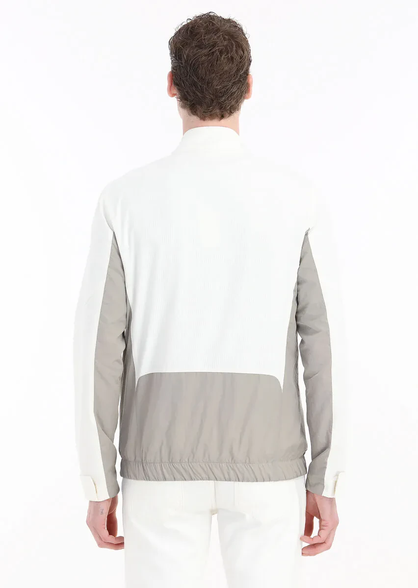 Beyaz Regular Fit Dik Yaka Casual Dokuma Mont - 7