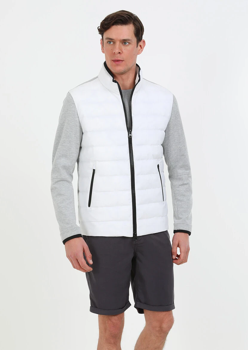 Beyaz Regular Fit Dik Yaka Denim Dokuma Mont - 2