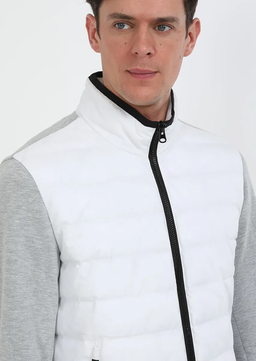 Beyaz Regular Fit Dik Yaka Denim Dokuma Mont - 3