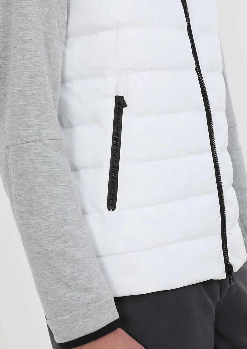 Beyaz Regular Fit Dik Yaka Denim Dokuma Mont - 4