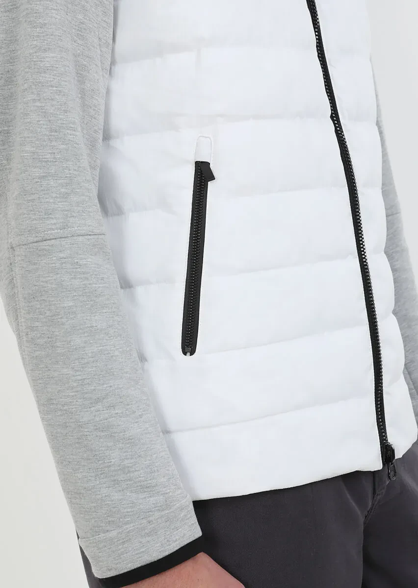 Beyaz Regular Fit Dik Yaka Denim Dokuma Mont - 4