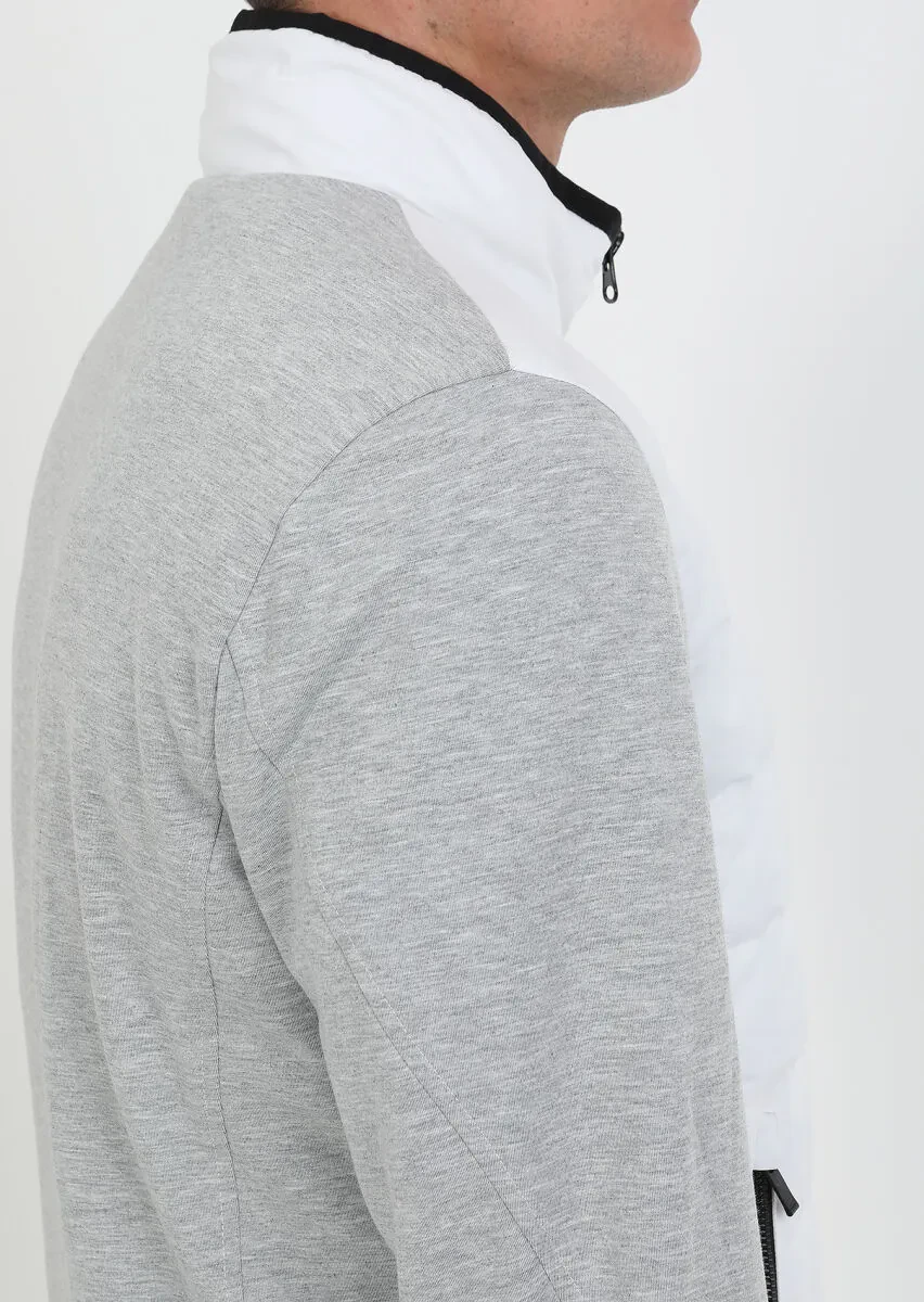 Beyaz Regular Fit Dik Yaka Denim Dokuma Mont - 5