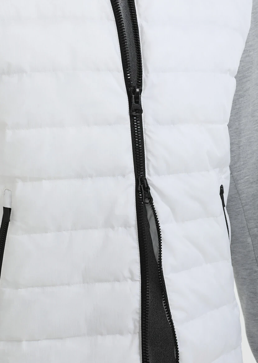 Beyaz Regular Fit Dik Yaka Denim Dokuma Mont - 7