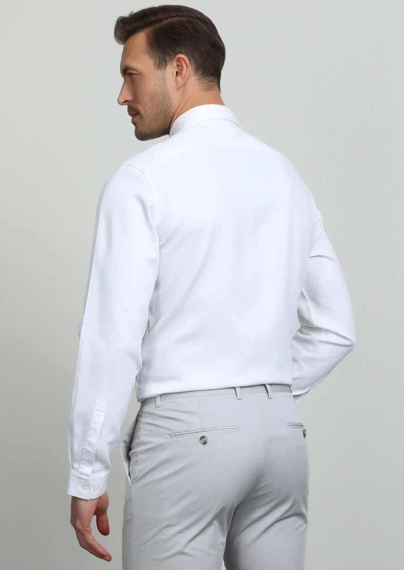 Beyaz Regular Fit Dokuma Casual Pamuk Karışımlı Gömlek - 4