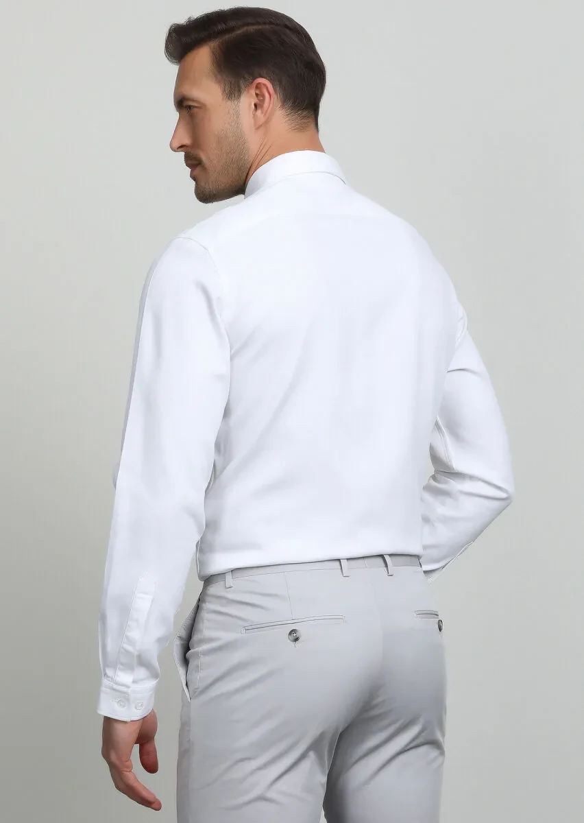 Beyaz Regular Fit Dokuma Casual Pamuk Karışımlı Gömlek - 4