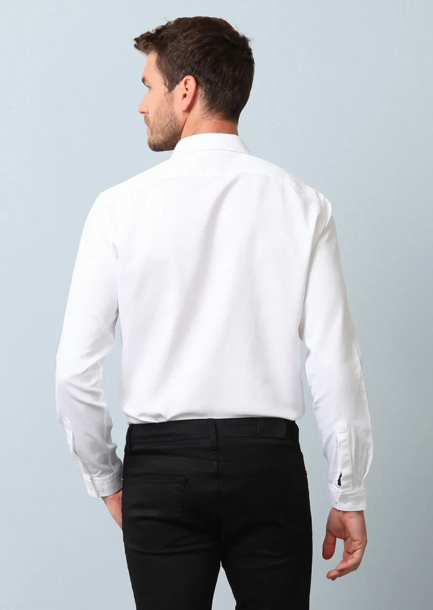 Beyaz Regular Fit Dokuma Casual Pamuk Karışımlı Gömlek - 5