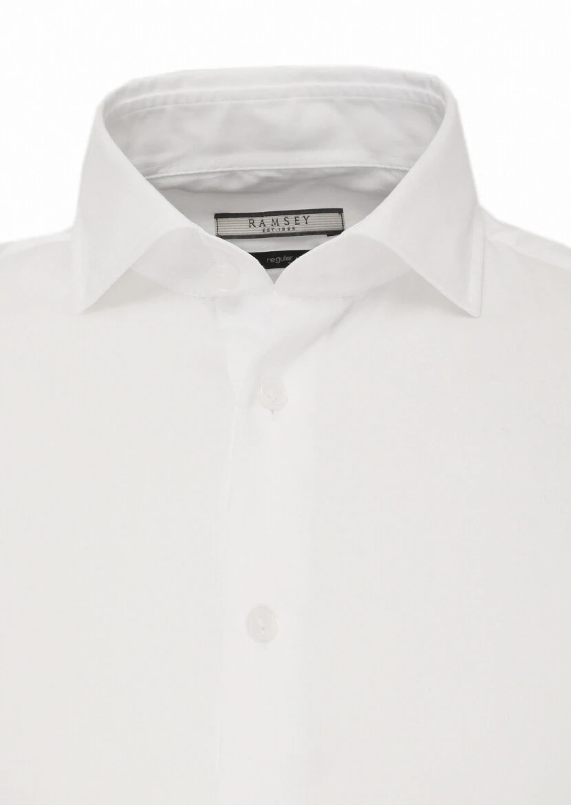 Beyaz Regular Fit Dokuma Casual Pamuk Karışımlı Gömlek 