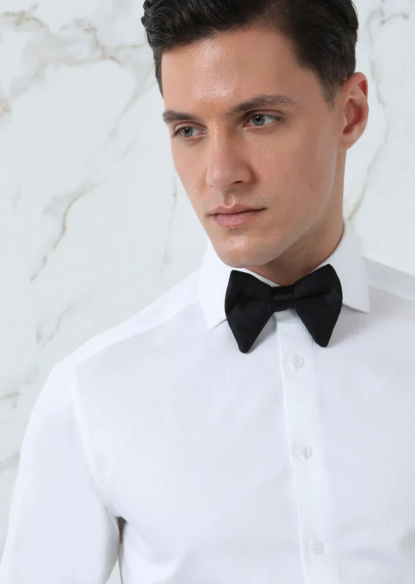 Beyaz Regular Fit Dokuma Klasik %100 Pamuk Gömlek - 1