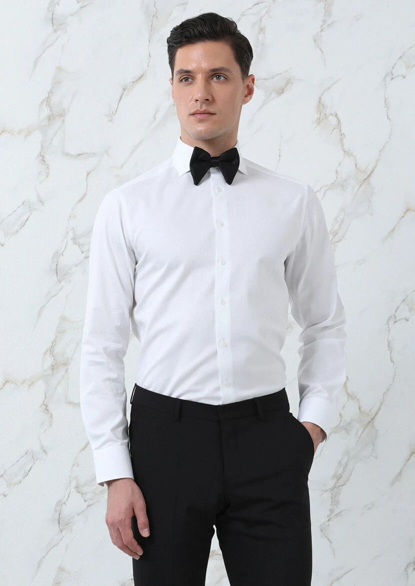 Beyaz Regular Fit Dokuma Klasik %100 Pamuk Gömlek - 2