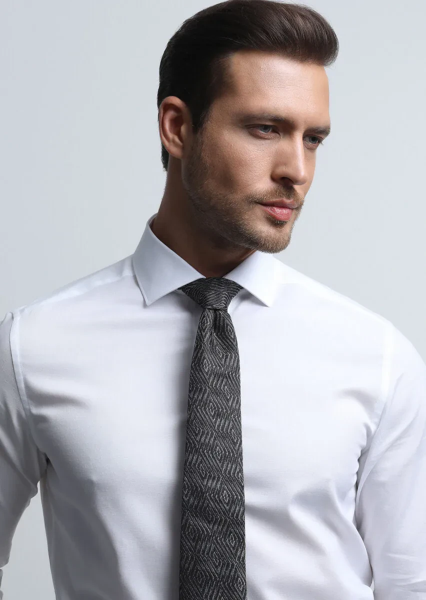 Beyaz Regular Fit Dokuma Klasik %100 Pamuk Gömlek - 2