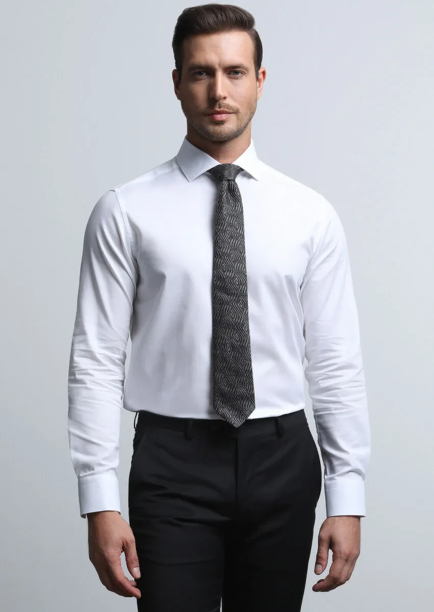 Beyaz Regular Fit Dokuma Klasik %100 Pamuk Gömlek - 4