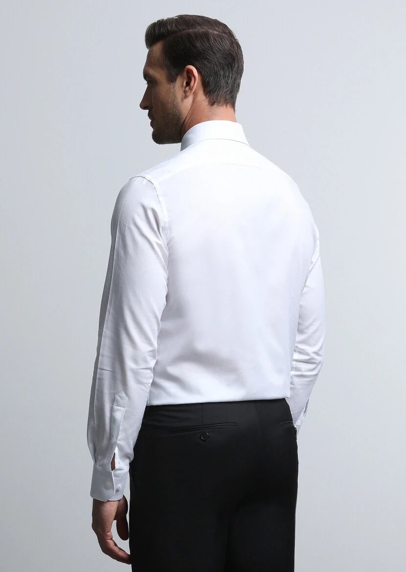 Beyaz Regular Fit Dokuma Klasik %100 Pamuk Gömlek - 5