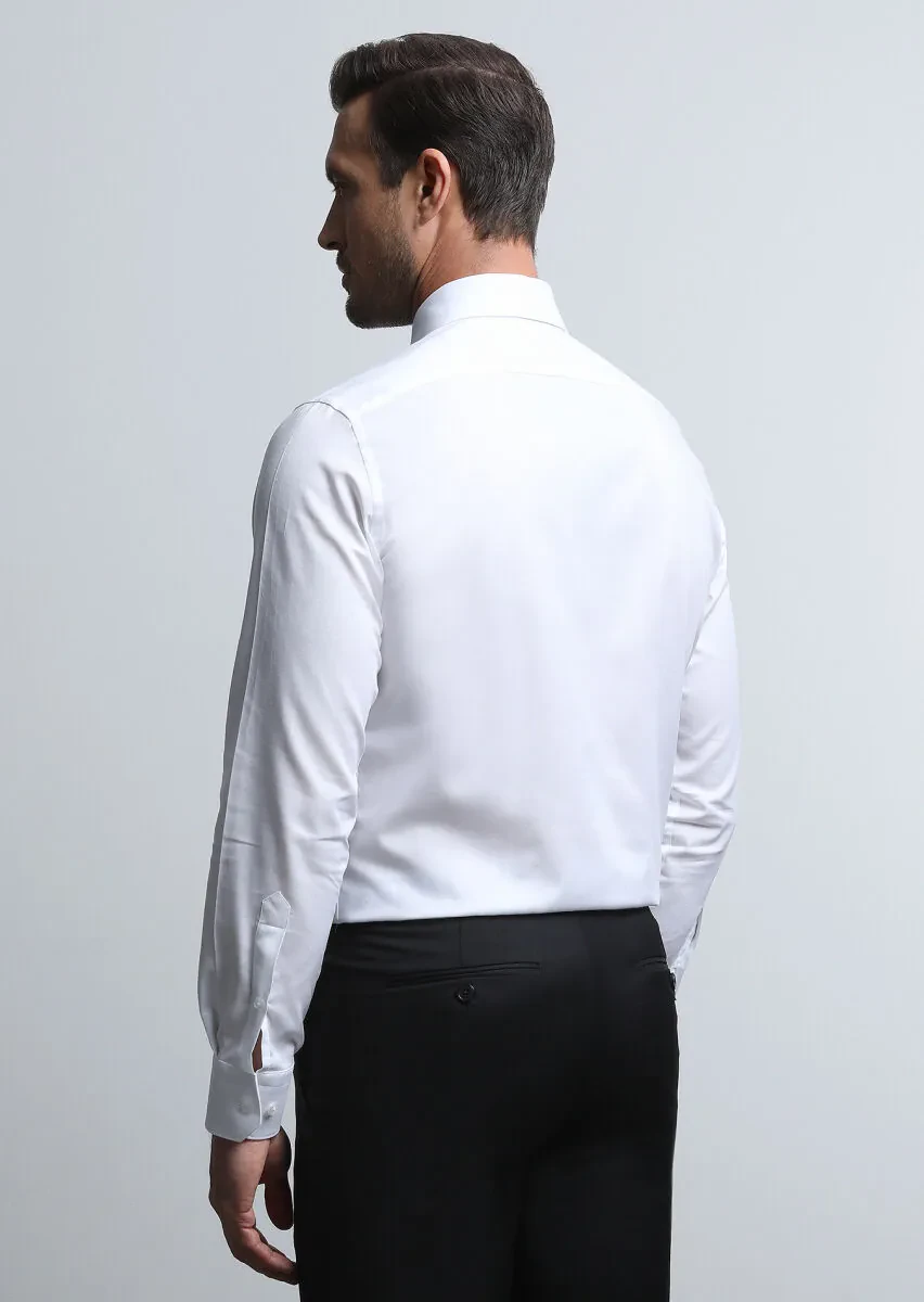 Beyaz Regular Fit Dokuma Klasik %100 Pamuk Gömlek - 5