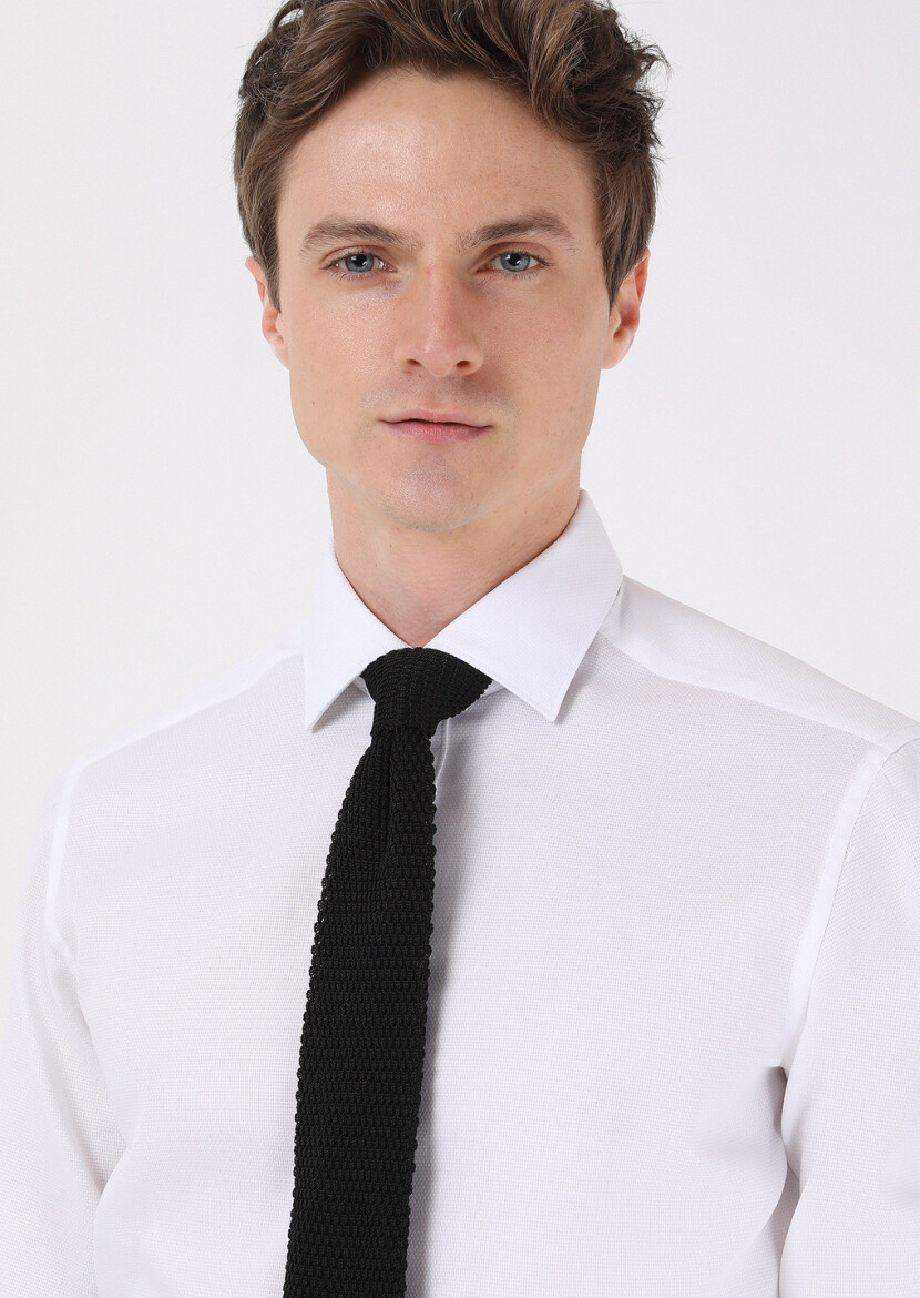 Beyaz Regular Fit Dokuma Klasik %100 Pamuk Gömlek - 2