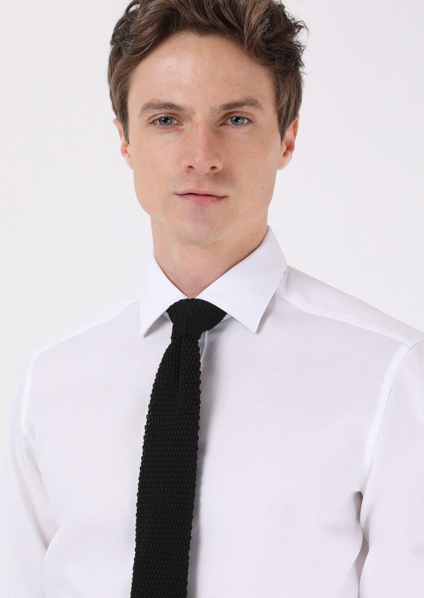 Beyaz Regular Fit Dokuma Klasik %100 Pamuk Gömlek - 2