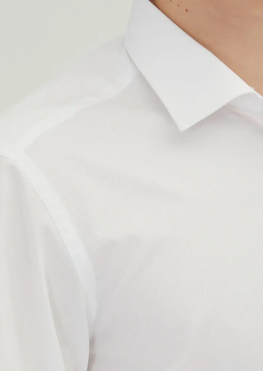 Beyaz Regular Fit Dokuma Klasik %100 Pamuk Gömlek - 3