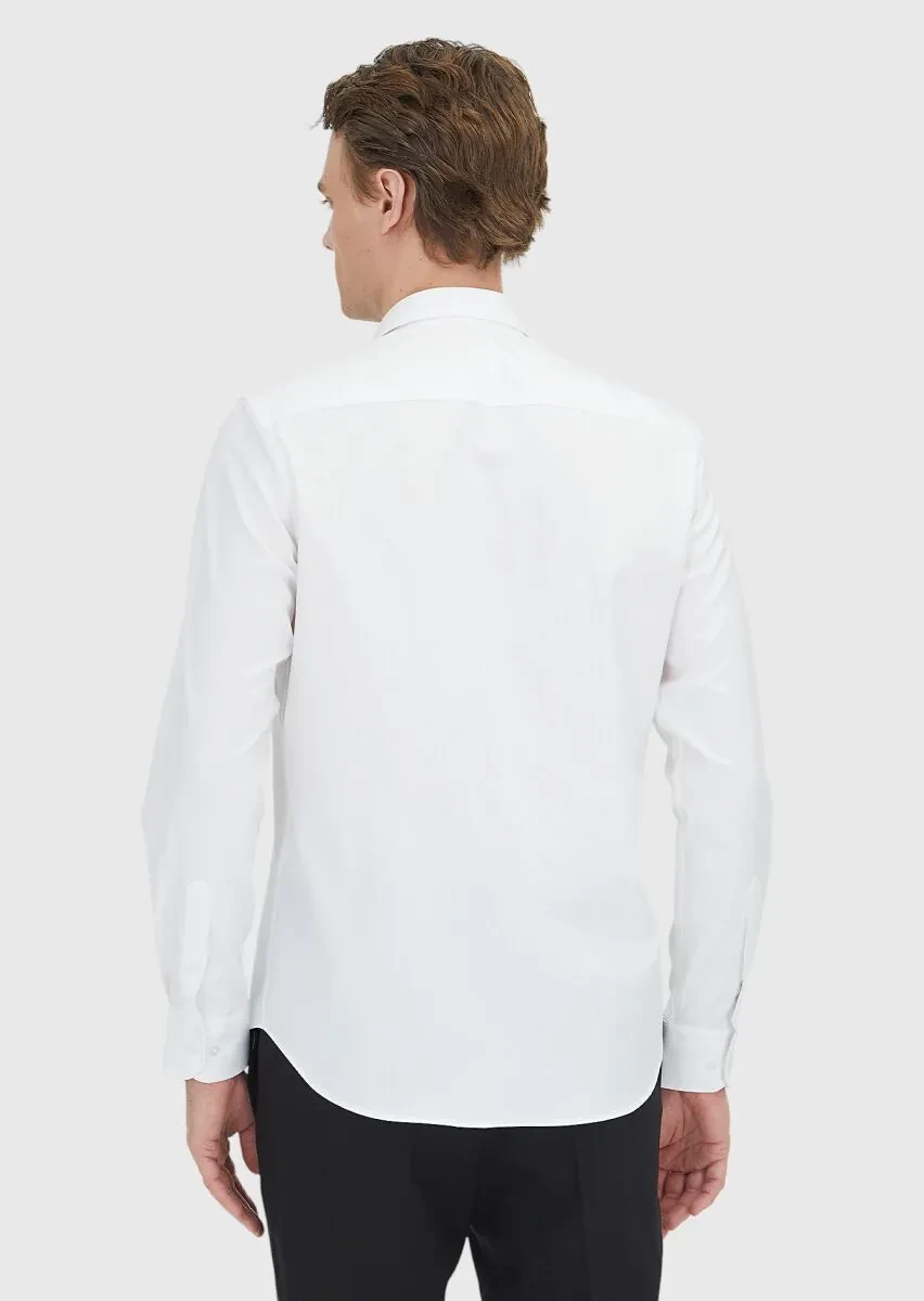 Beyaz Regular Fit Dokuma Klasik %100 Pamuk Gömlek - 5