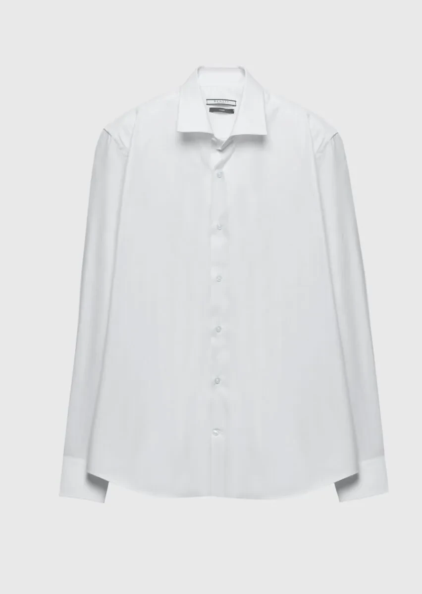 Beyaz Regular Fit Dokuma Klasik %100 Pamuk Gömlek - 6