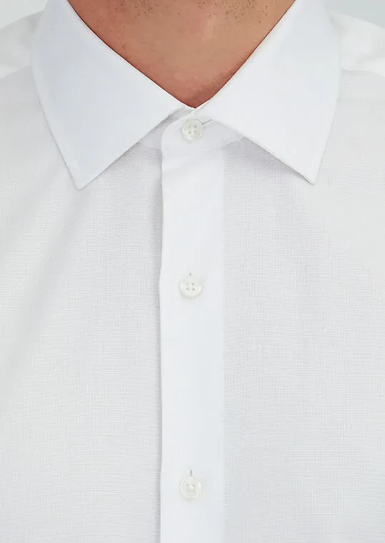 Beyaz Regular Fit Dokuma Klasik %100 Pamuk Gömlek - 3
