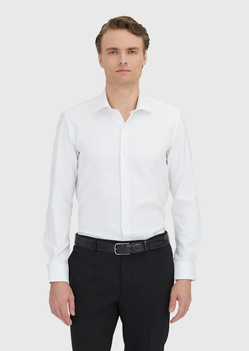 Beyaz Regular Fit Dokuma Klasik %100 Pamuk Gömlek - RAMSEY