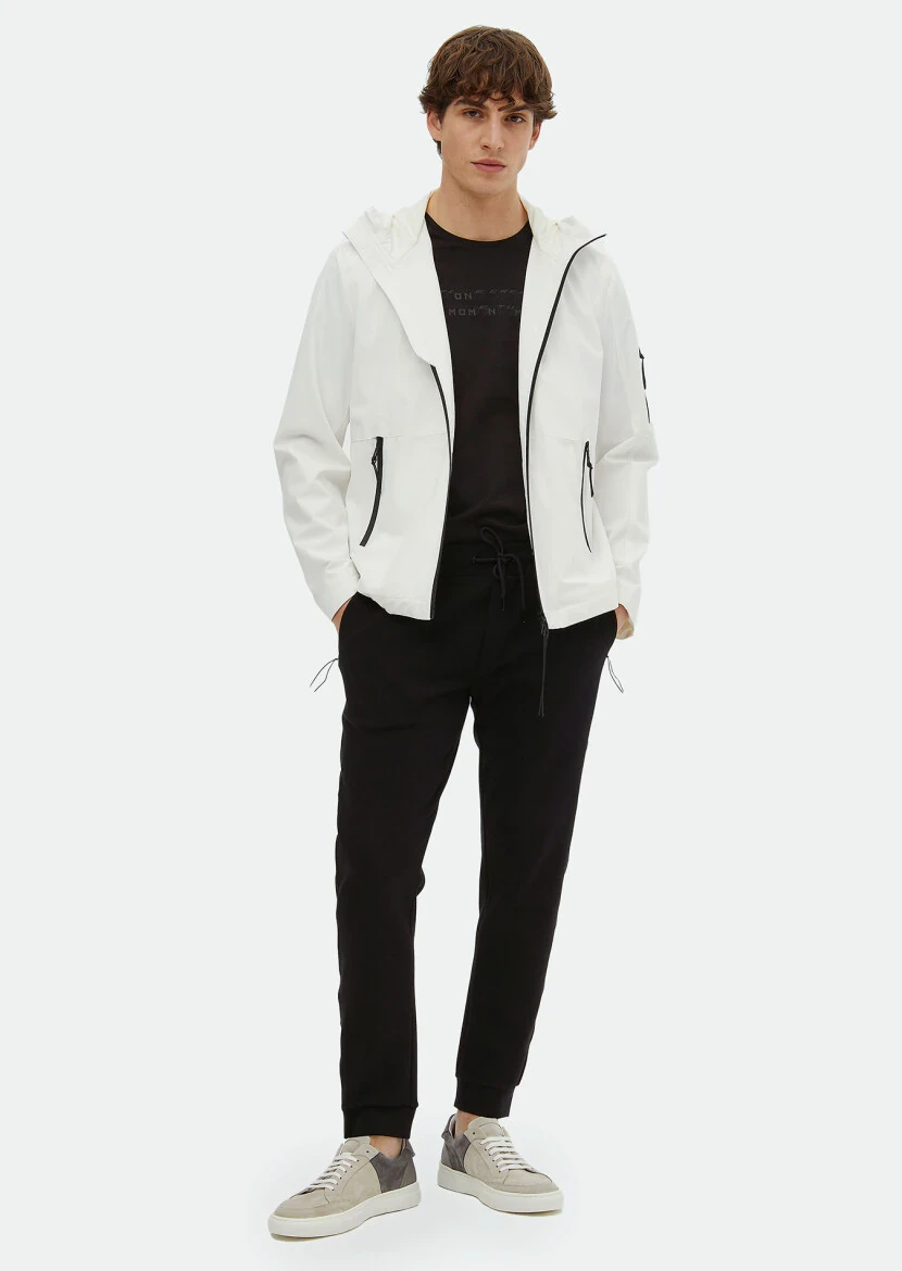 Beyaz Regular Fit Kapüşonlu Casual Dokuma Mont - 2