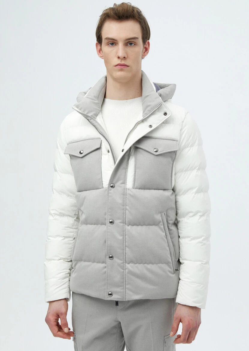 Beyaz Regular Fit Kapüşonlu Casual Dokuma Mont - RAMSEY