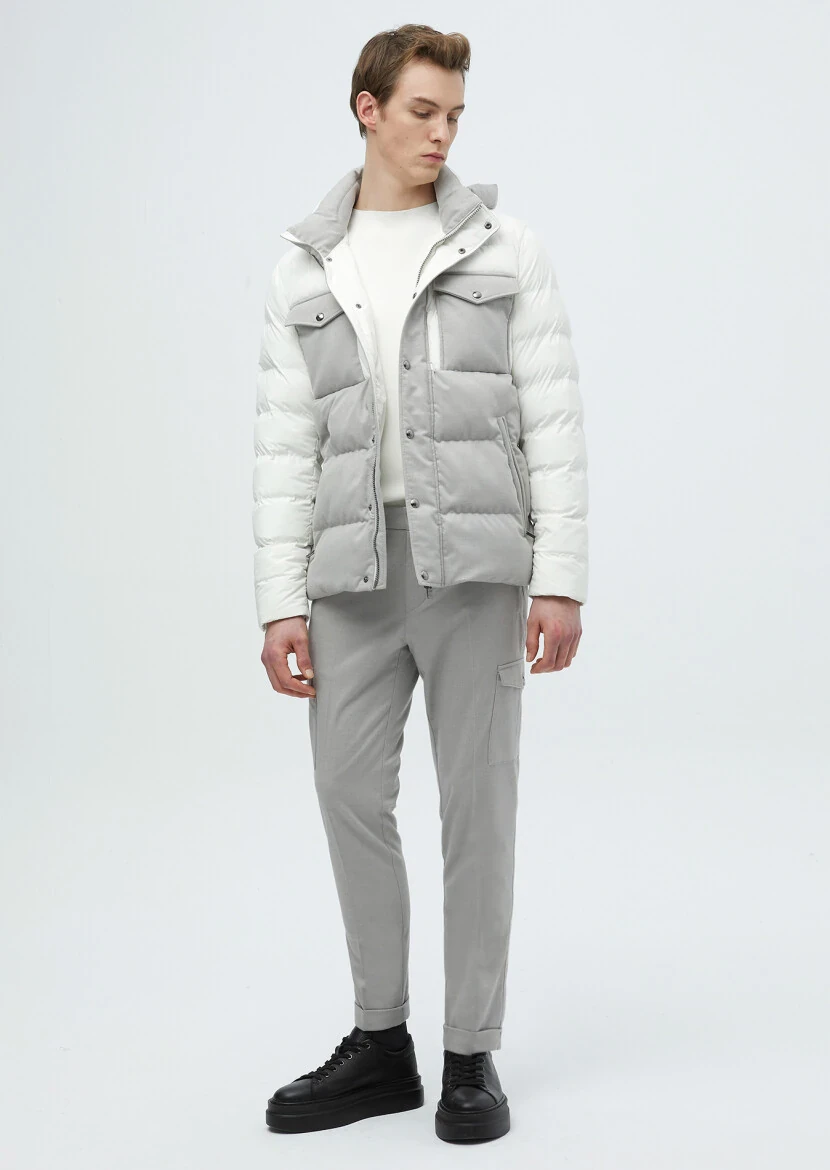 Beyaz Regular Fit Kapüşonlu Casual Dokuma Mont - RAMSEY