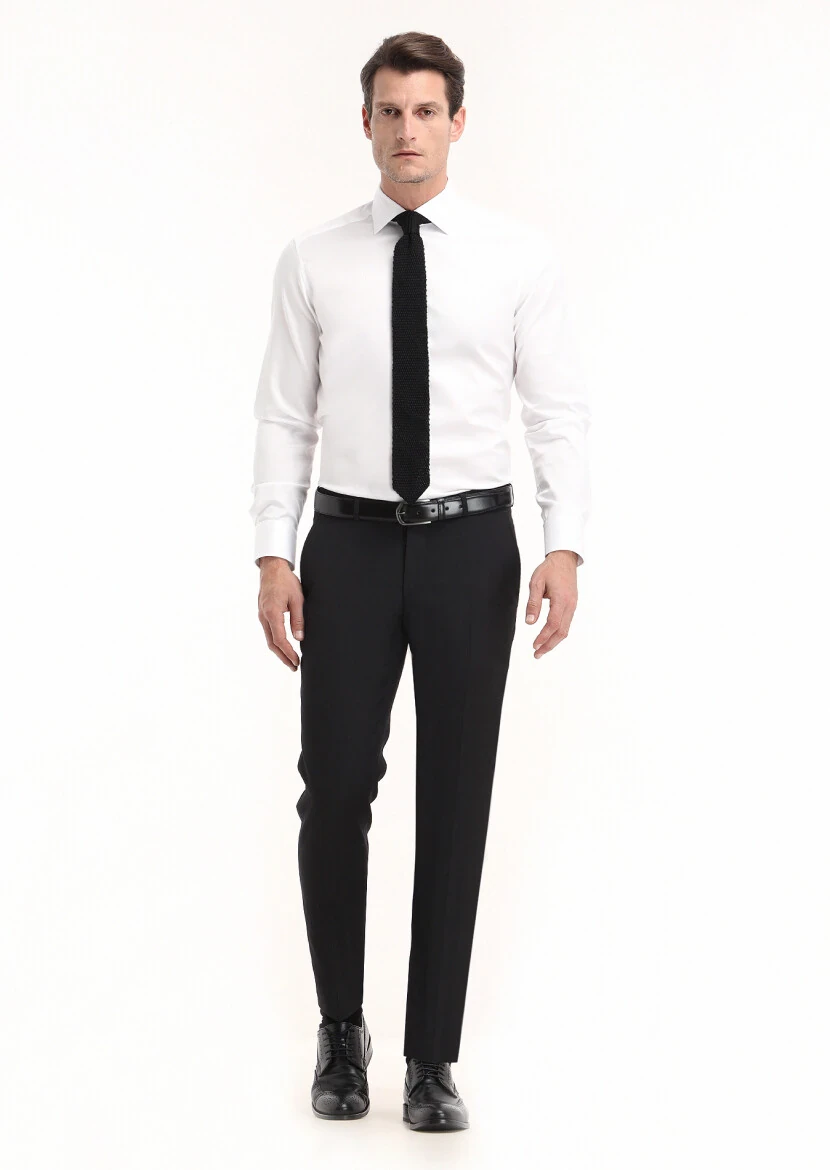 Beyaz Regular Fit Ütü İstemeyen Dokuma Klasik %100 Pamuk Gömlek - 1