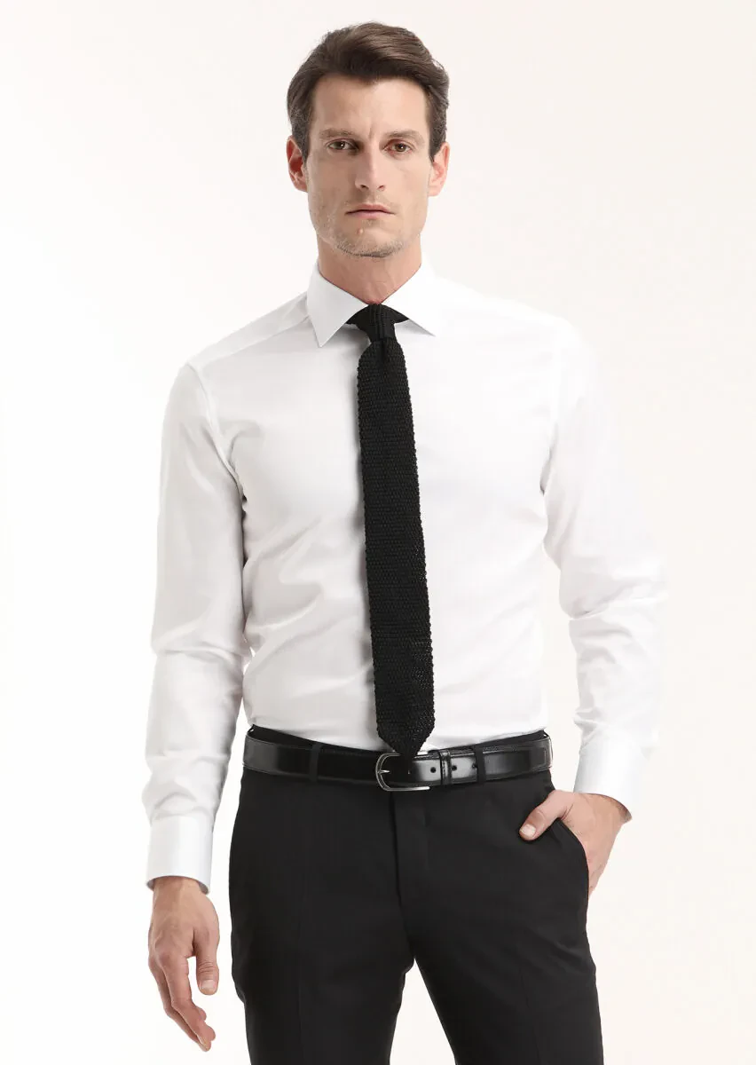 Beyaz Regular Fit Ütü İstemeyen Dokuma Klasik %100 Pamuk Gömlek - 1