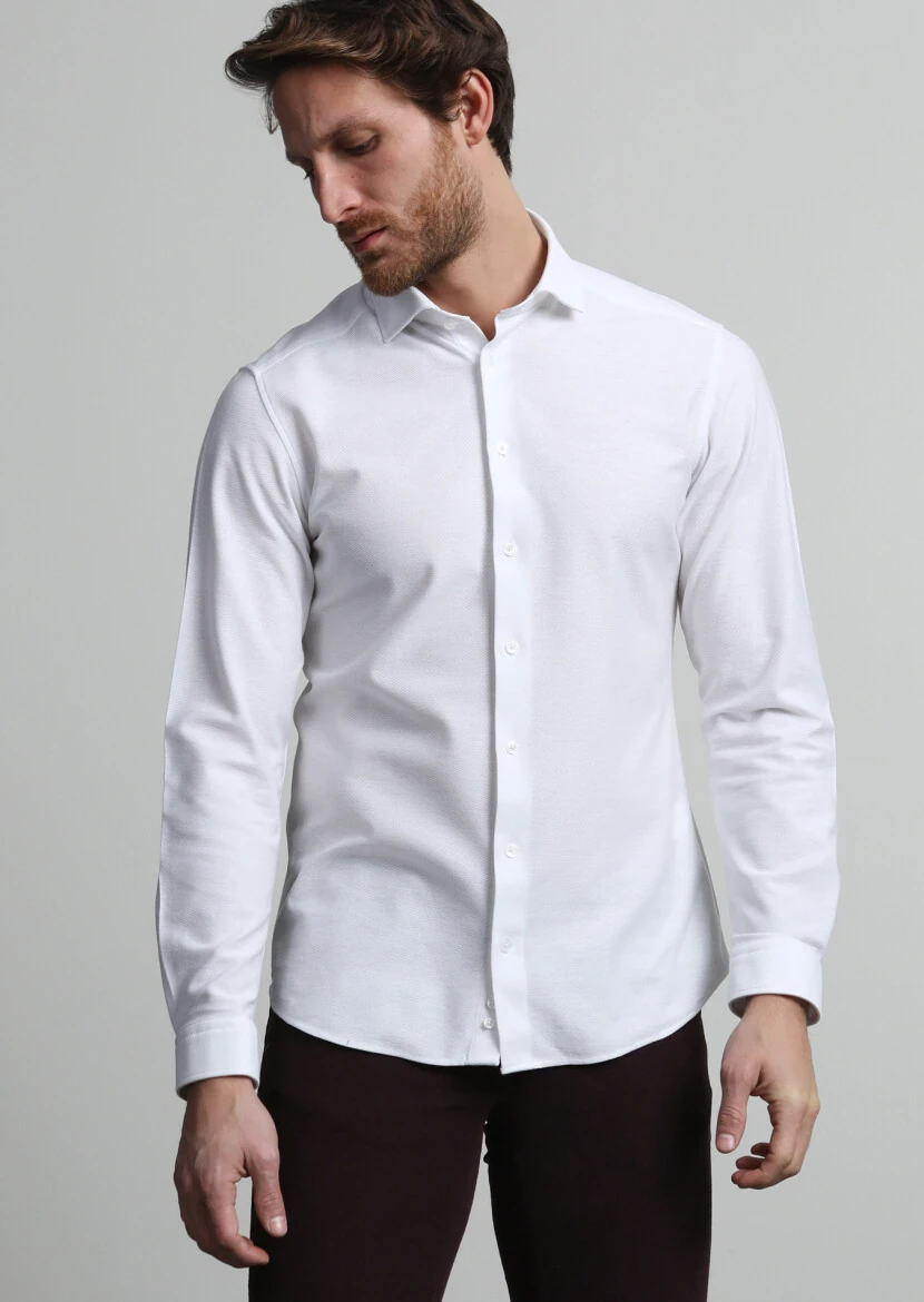 Beyaz Slim Fit Casual %100 Pamuk Gömlek - 3