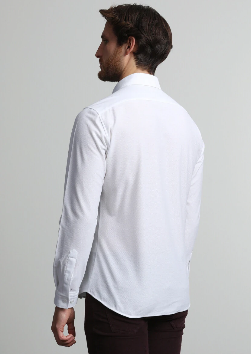 Beyaz Slim Fit Casual %100 Pamuk Gömlek - 4