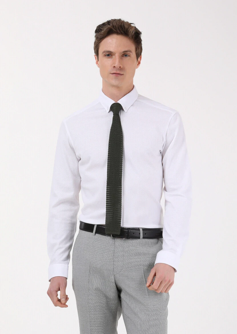 Beyaz Slim Fit Casual %100 Pamuk Gömlek - 1