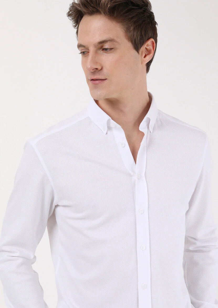 Beyaz Slim Fit Casual %100 Pamuk Gömlek - 2