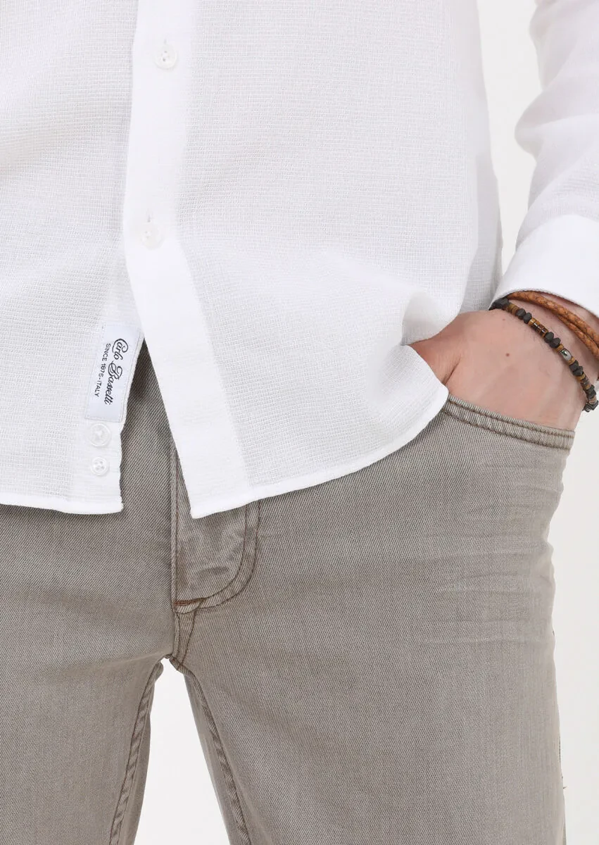 Beyaz Slim Fit Dokuma Casual %100 Pamuk Gömlek - 5