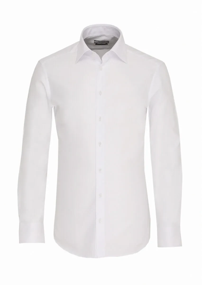 Beyaz Slim Fit Dokuma Klasik %100 Pamuk Gömlek - 1