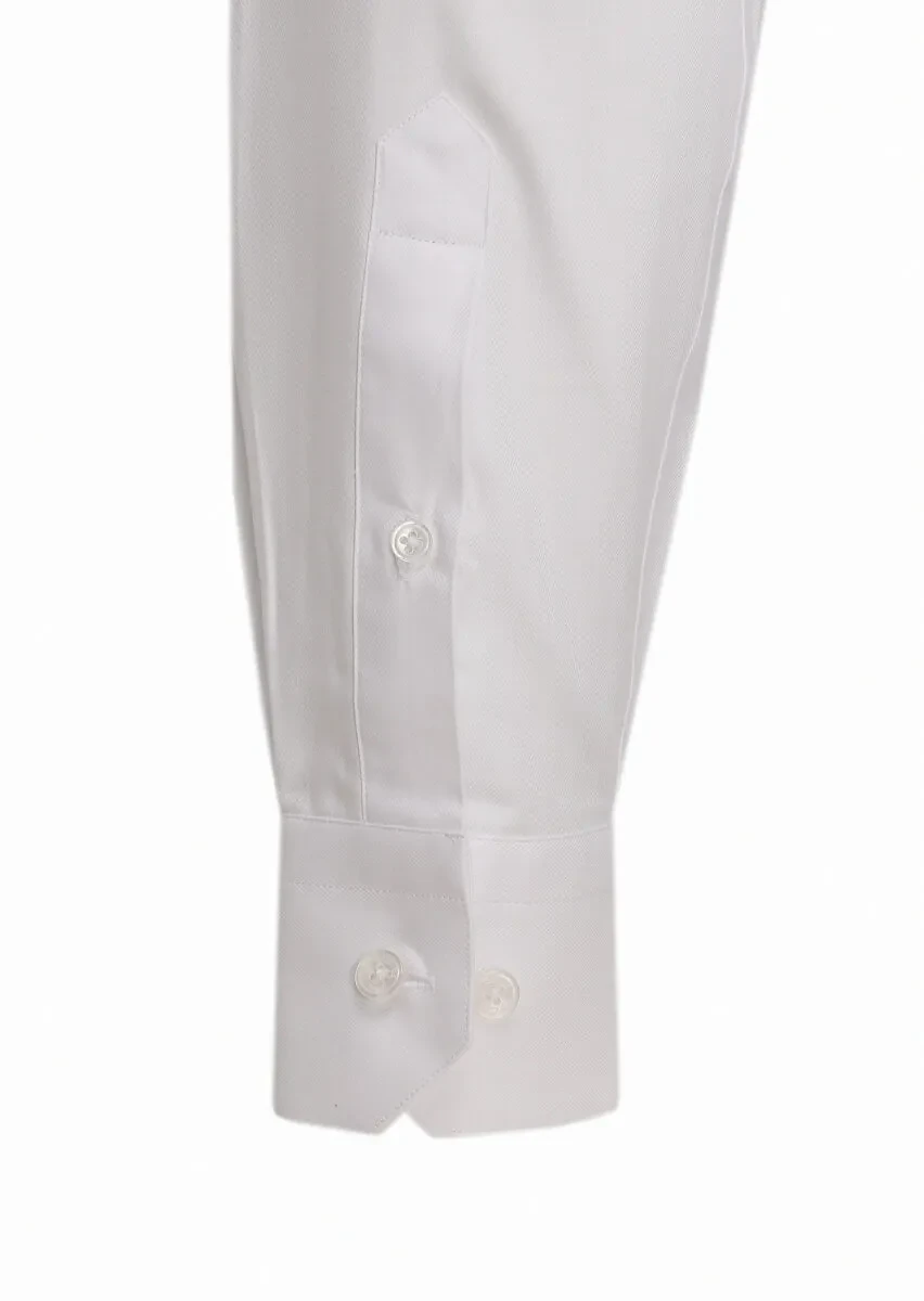 Beyaz Slim Fit Dokuma Klasik %100 Pamuk Gömlek - 4