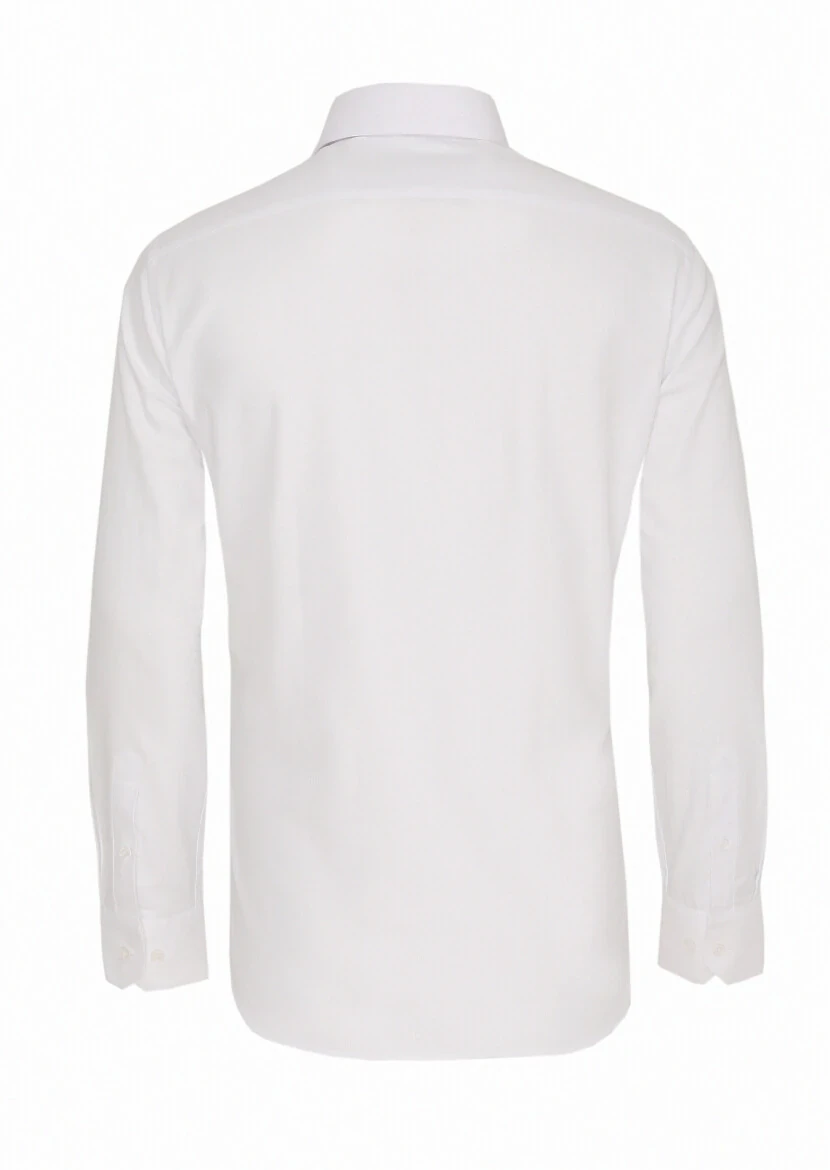 Beyaz Slim Fit Dokuma Klasik %100 Pamuk Gömlek - 5