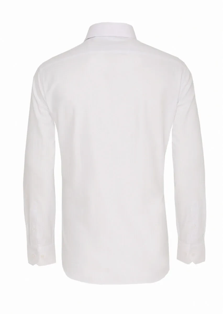 Beyaz Slim Fit Dokuma Klasik %100 Pamuk Gömlek - 5