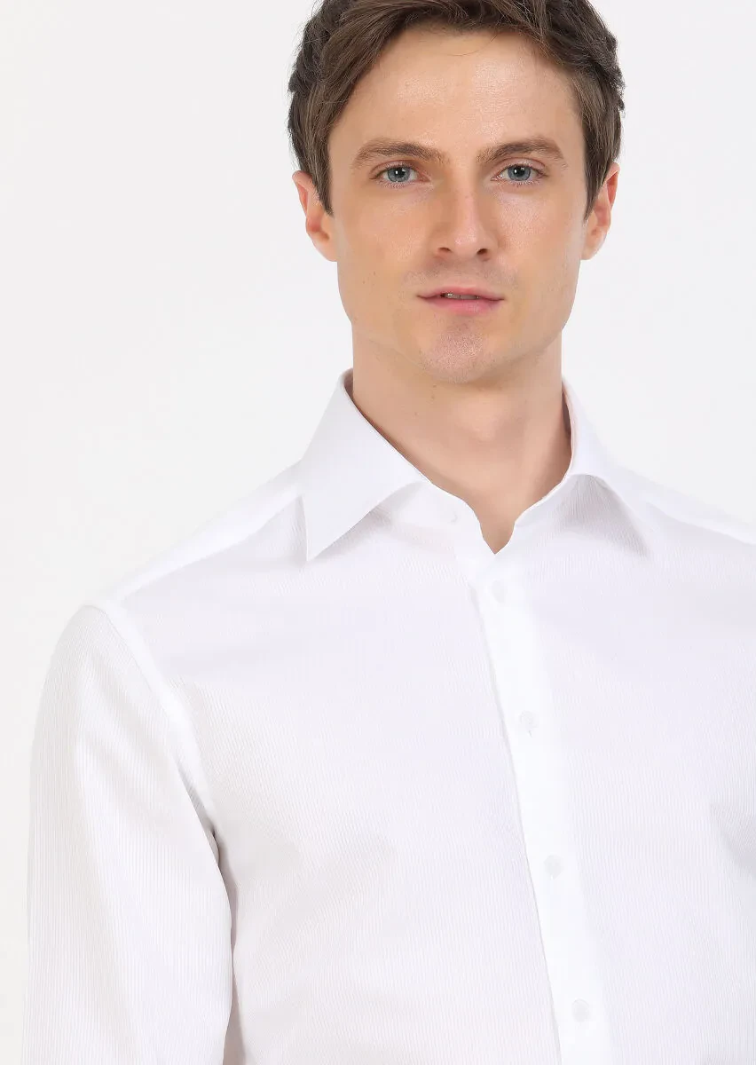 Beyaz Slim Fit Dokuma Klasik %100 Pamuk Gömlek - 2