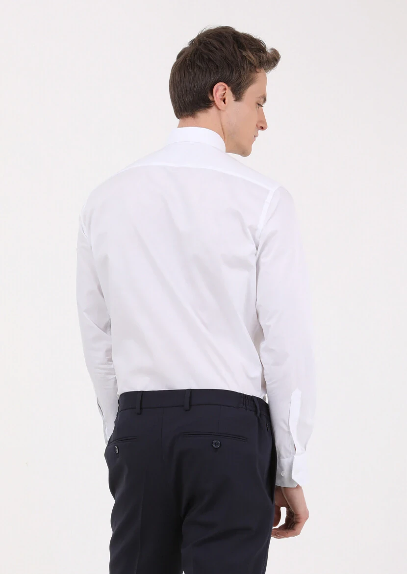Beyaz Slim Fit Dokuma Klasik %100 Pamuk Gömlek - 5
