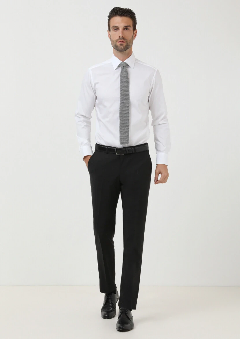 Beyaz Slim Fit Dokuma Klasik Pamuk Karışımlı Gömlek - 2