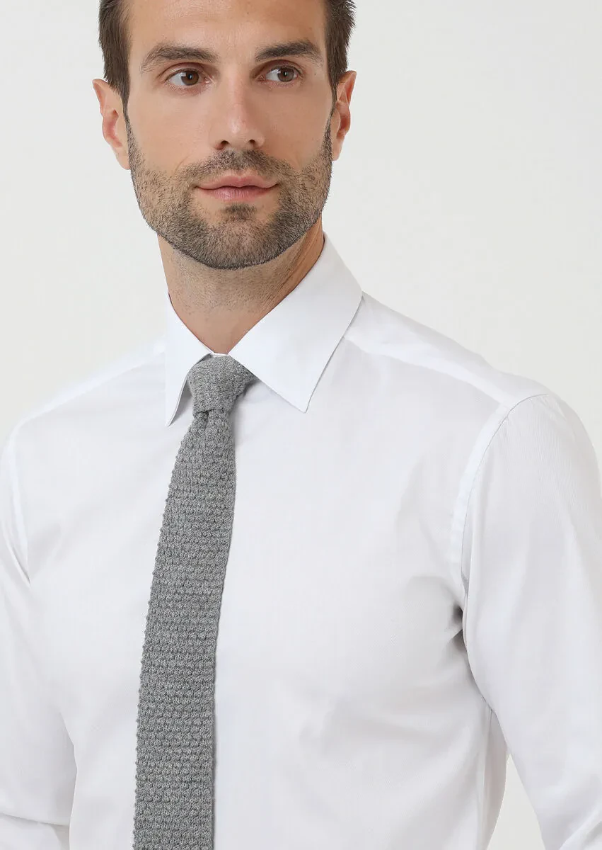 Beyaz Slim Fit Dokuma Klasik Pamuk Karışımlı Gömlek - 3