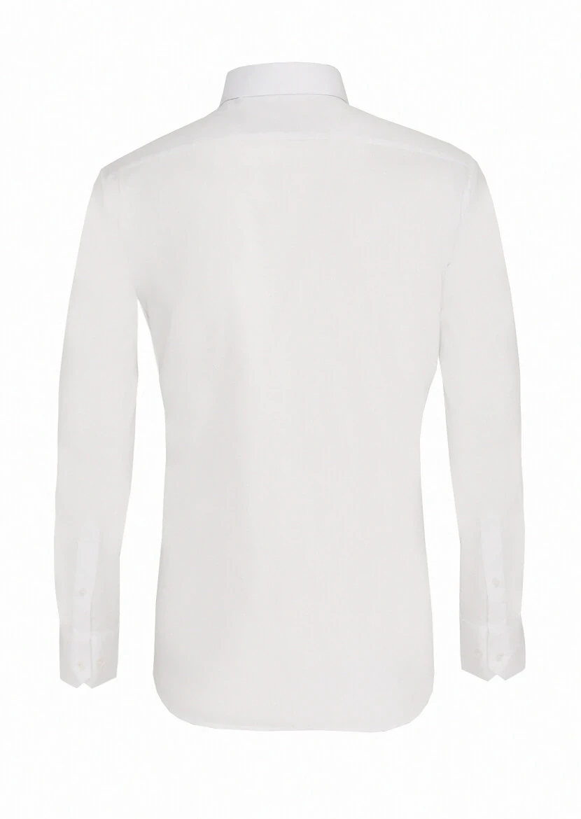 Beyaz Slim Fit Dokuma Klasik Pamuk Karışımlı Gömlek - 5