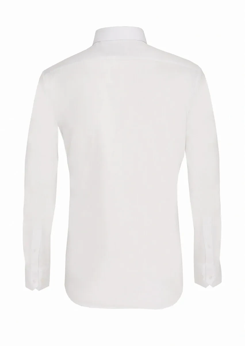 Beyaz Slim Fit Dokuma Klasik Pamuk Karışımlı Gömlek - 5