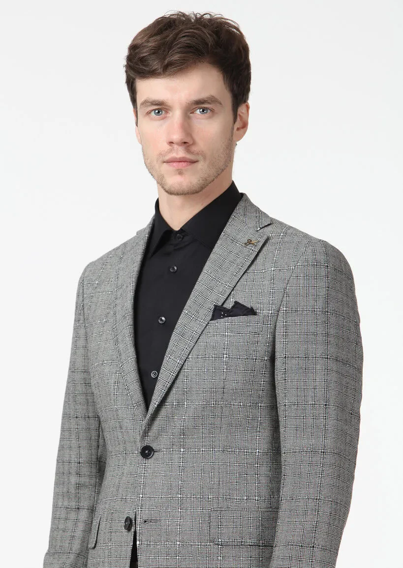 Black Checkered Zeroweight Slim Fit 100% Wool Suit - 3