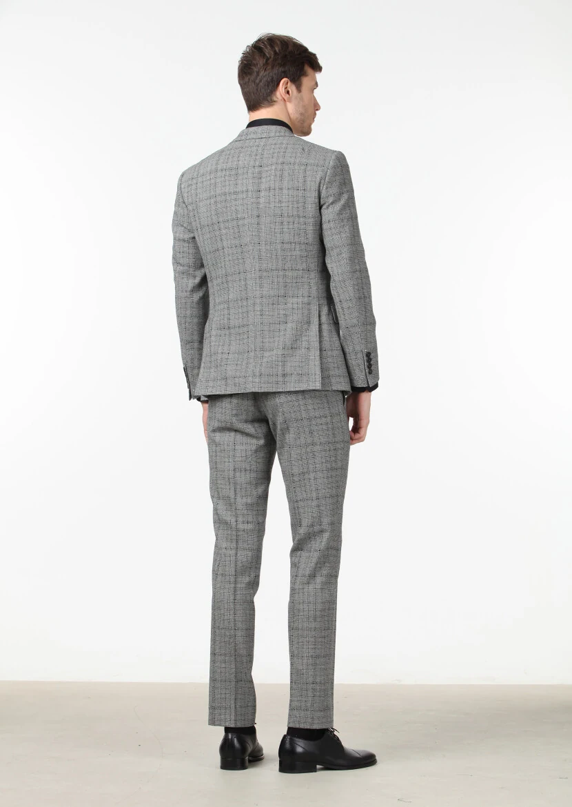 Black Checkered Zeroweight Slim Fit 100% Wool Suit - 4