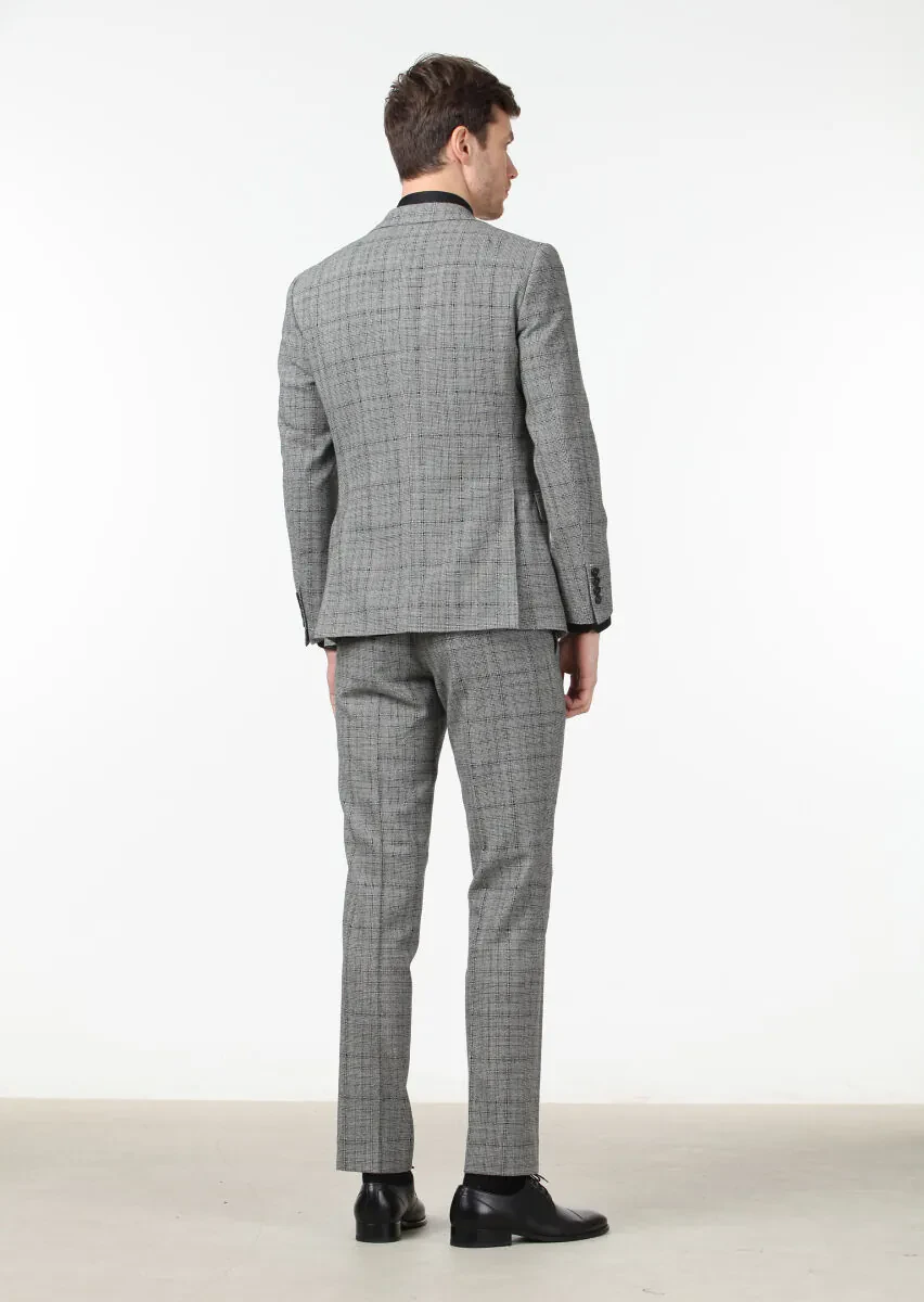 Black Checkered Zeroweight Slim Fit 100% Wool Suit - 4