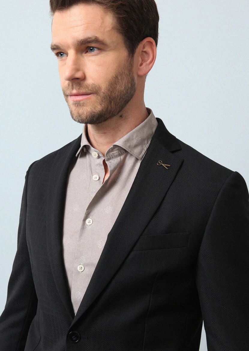 Black Checkered Zeroweight Slim Fit 100% Wool Suit - 2